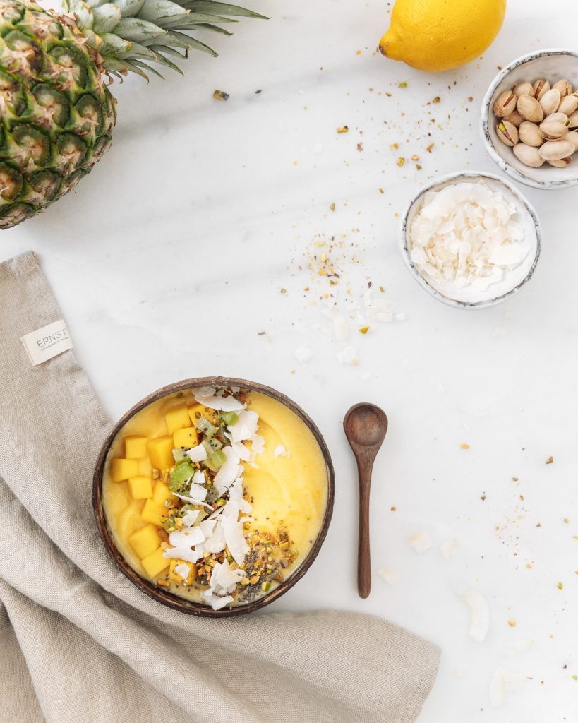 Vegan Tropical Smoothie Bowl with Pineapple & Mango