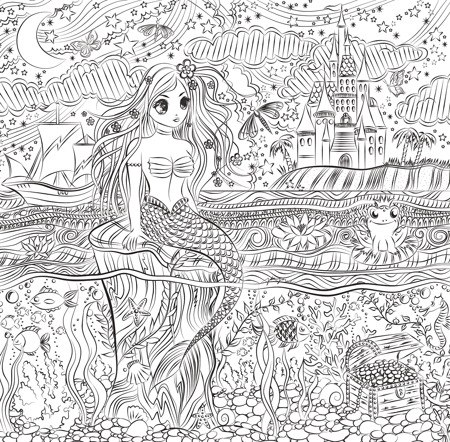 Mermaid Coloring Book Illustration for Personlig Almanacka