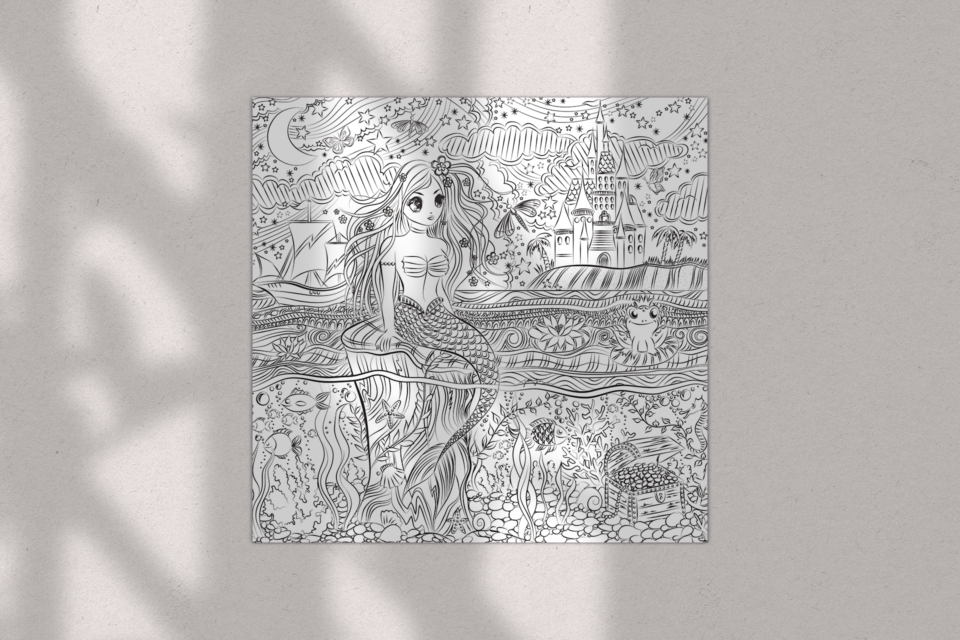 Mermaid - Coloring Book Illustration for Personlig Almanacka