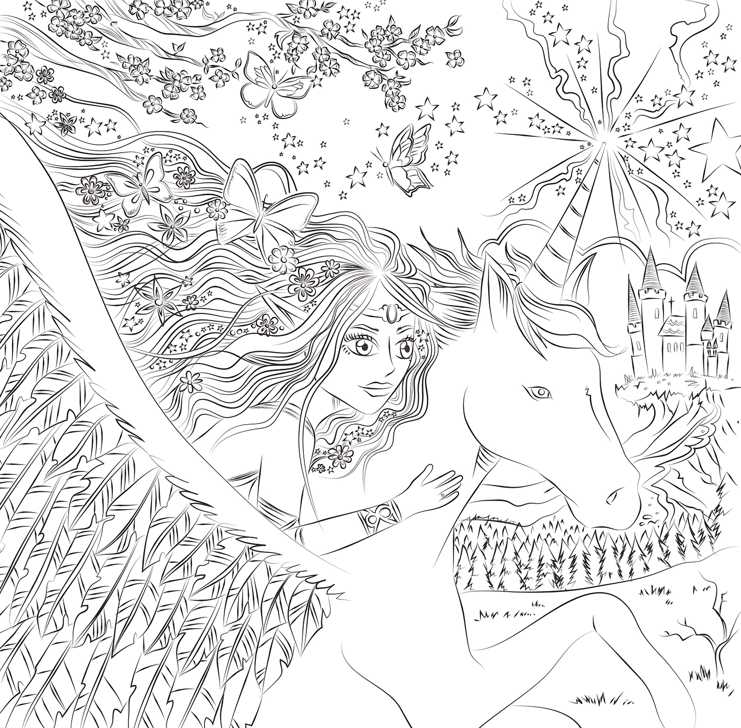 Pegacorn Coloring Book Illustration for Personlig Almanacka
